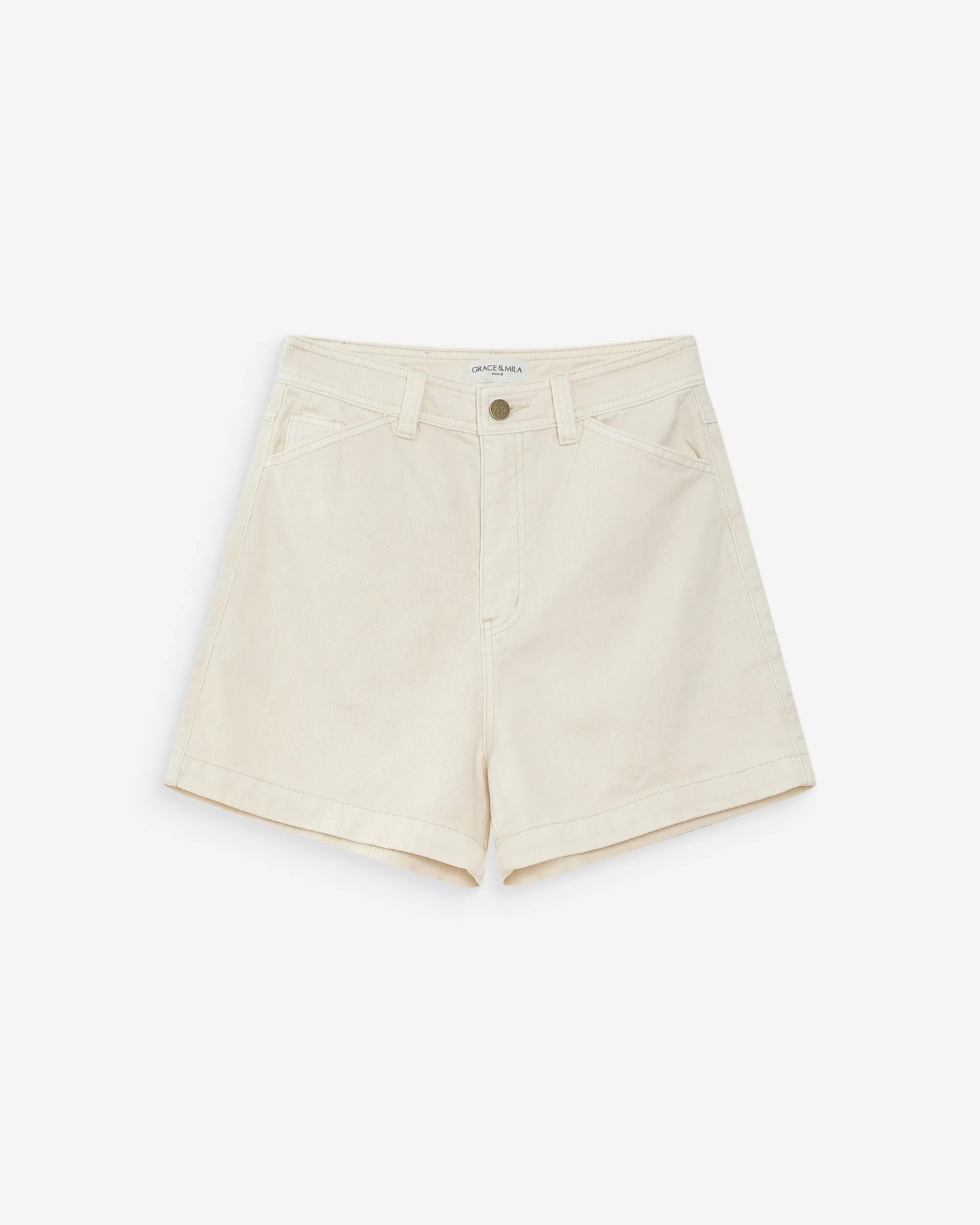 SHORT EN JEAN TAILLE HAUTE DROIT ECRU VERNE