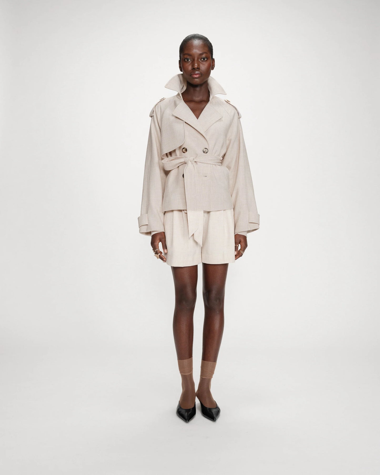 SHORT DROIT À PLIS TAILLE MI-HAUTE SABLE VITE