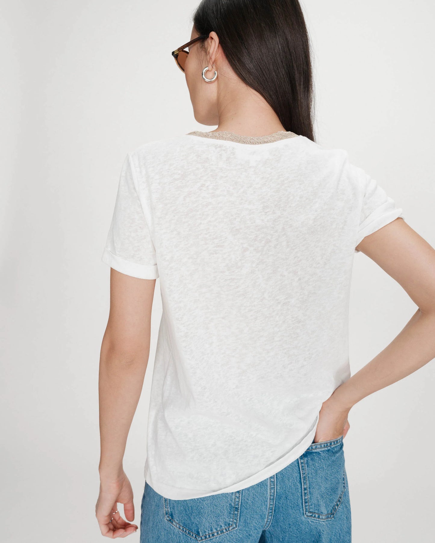 T-SHIRT COL V MANCHES COURTES IVOIRE VASCO
