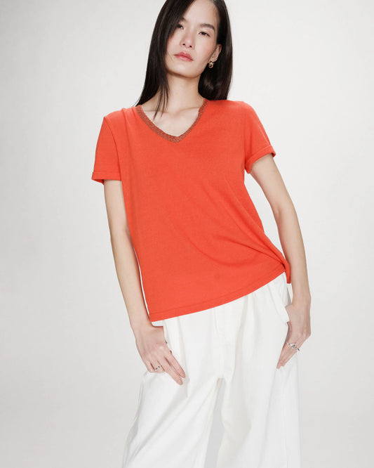 T-SHIRT COL V MANCHES COURTES SANGUINE VASCO
