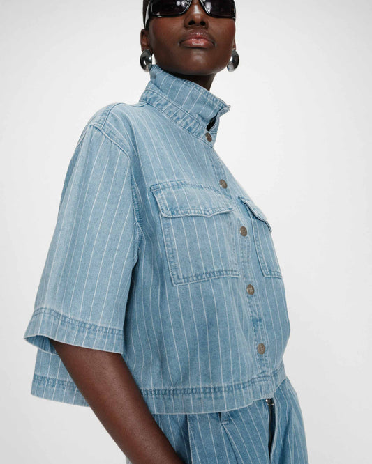 CHEMISE EN JEAN COURTE OVERSIZE STRIPEDBLUE VITA
