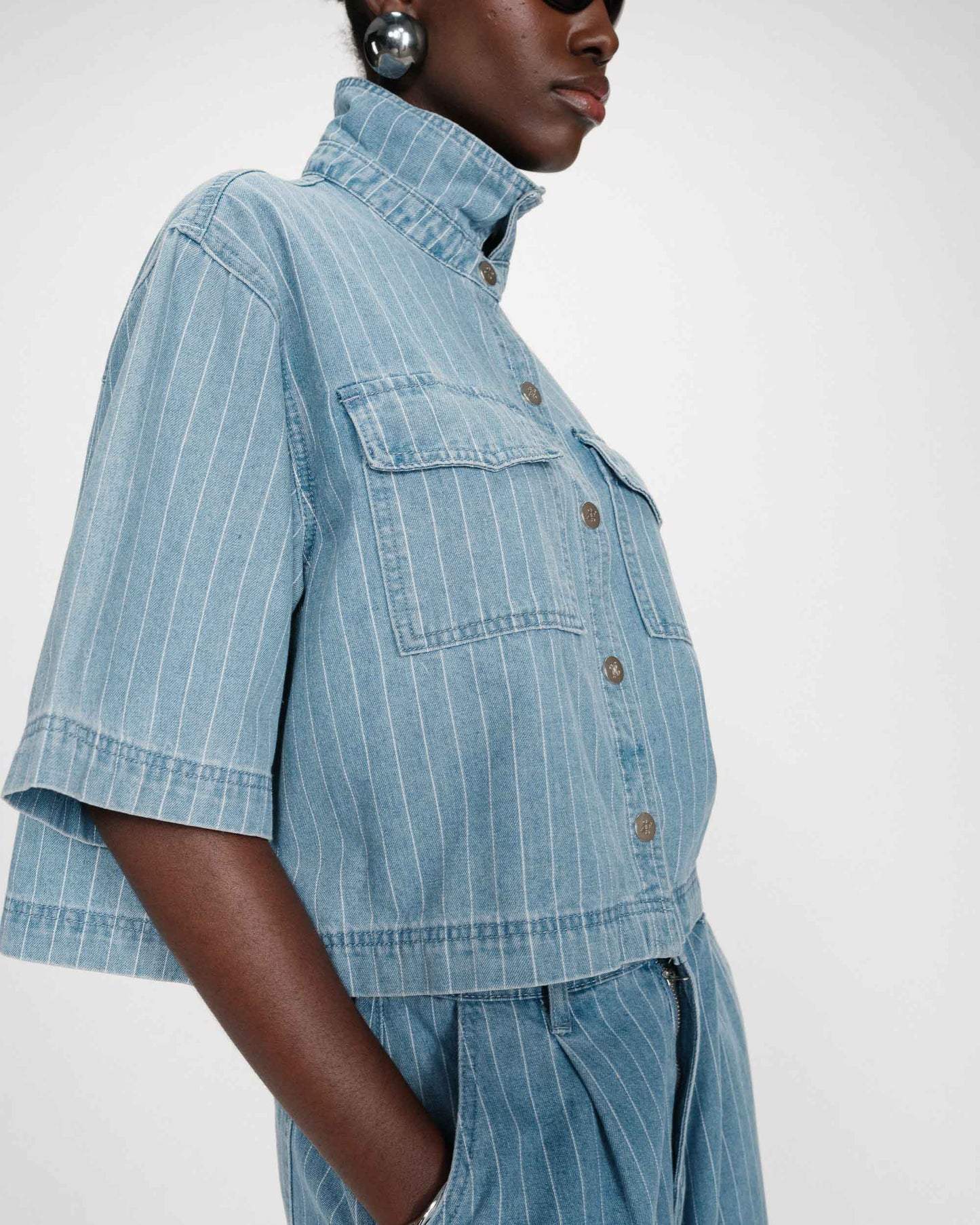 CHEMISE EN JEAN COURTE OVERSIZE STRIPEDBLUE VITA
