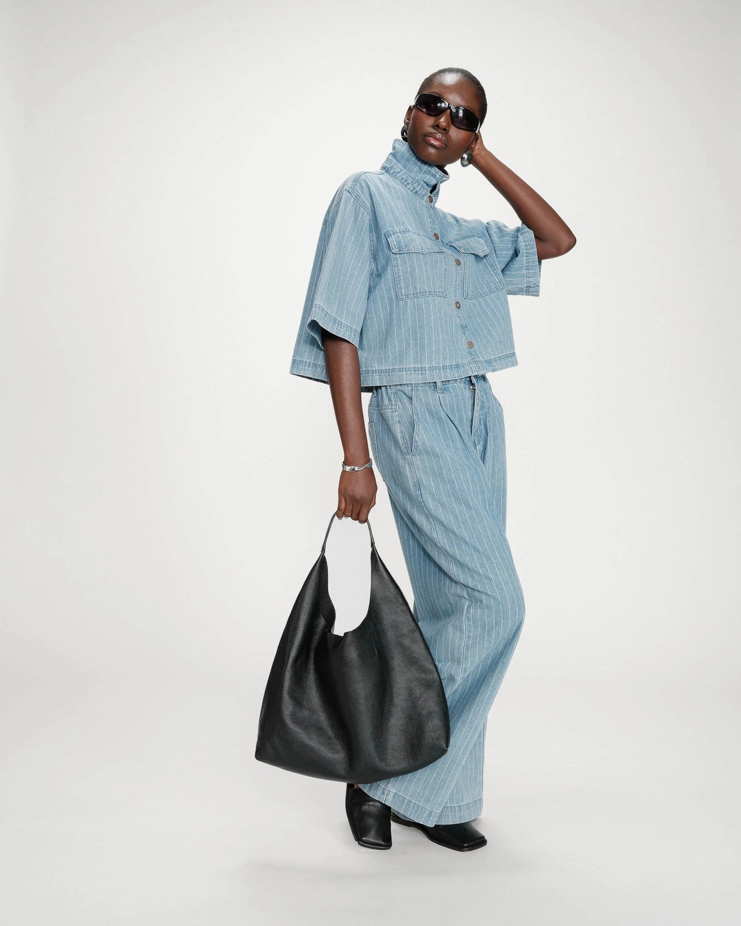 CHEMISE EN JEAN COURTE OVERSIZE STRIPEDBLUE VITA