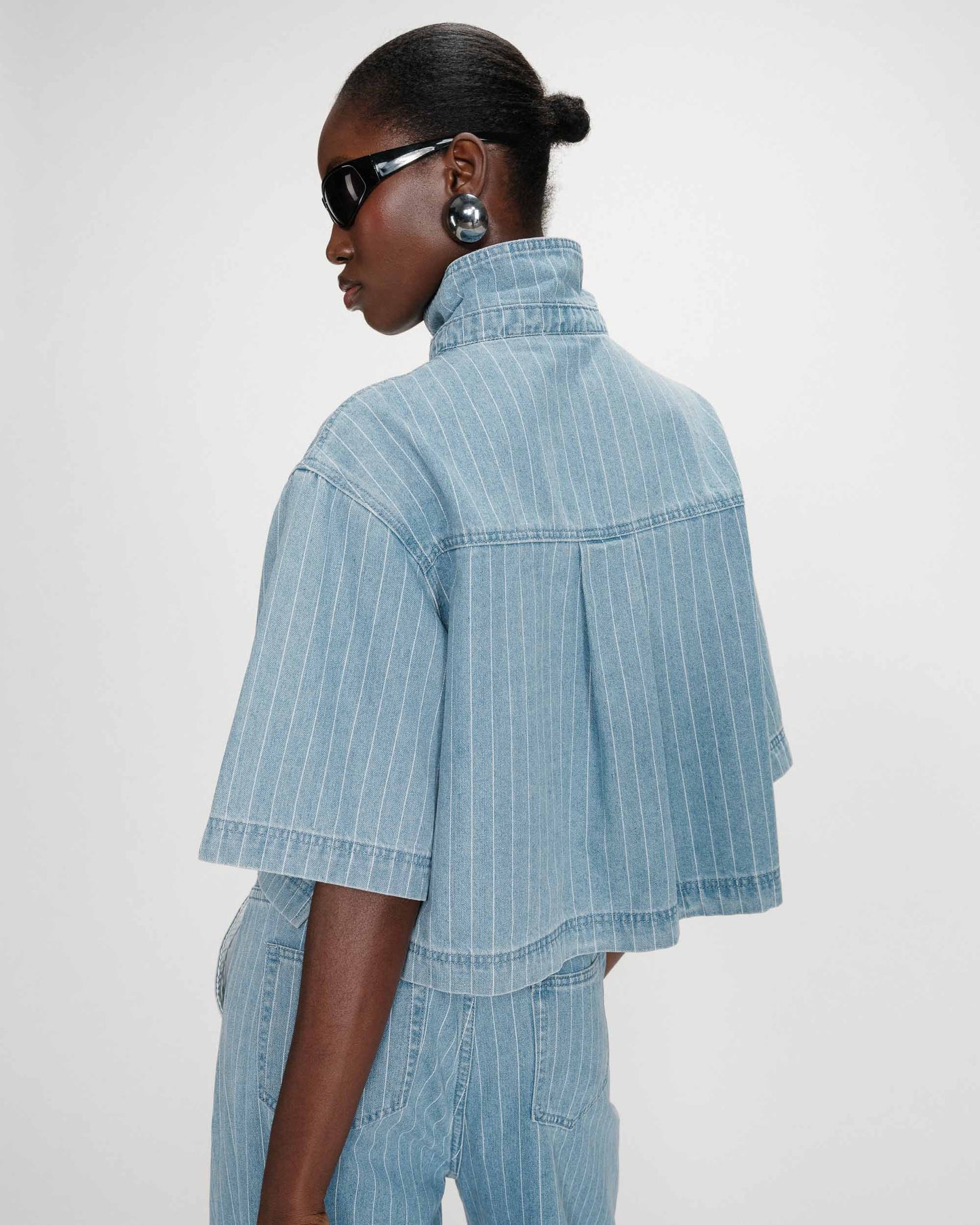 CHEMISE EN JEAN COURTE OVERSIZE STRIPEDBLUE VITA