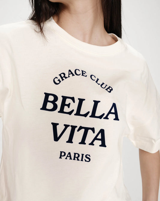 TOP OVERSIZE EN COTON MESSAGE IMPRIMÉ ECRU VOSS